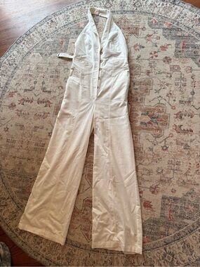 Maeve Cream Halter Wide-Leg Jumpsuit